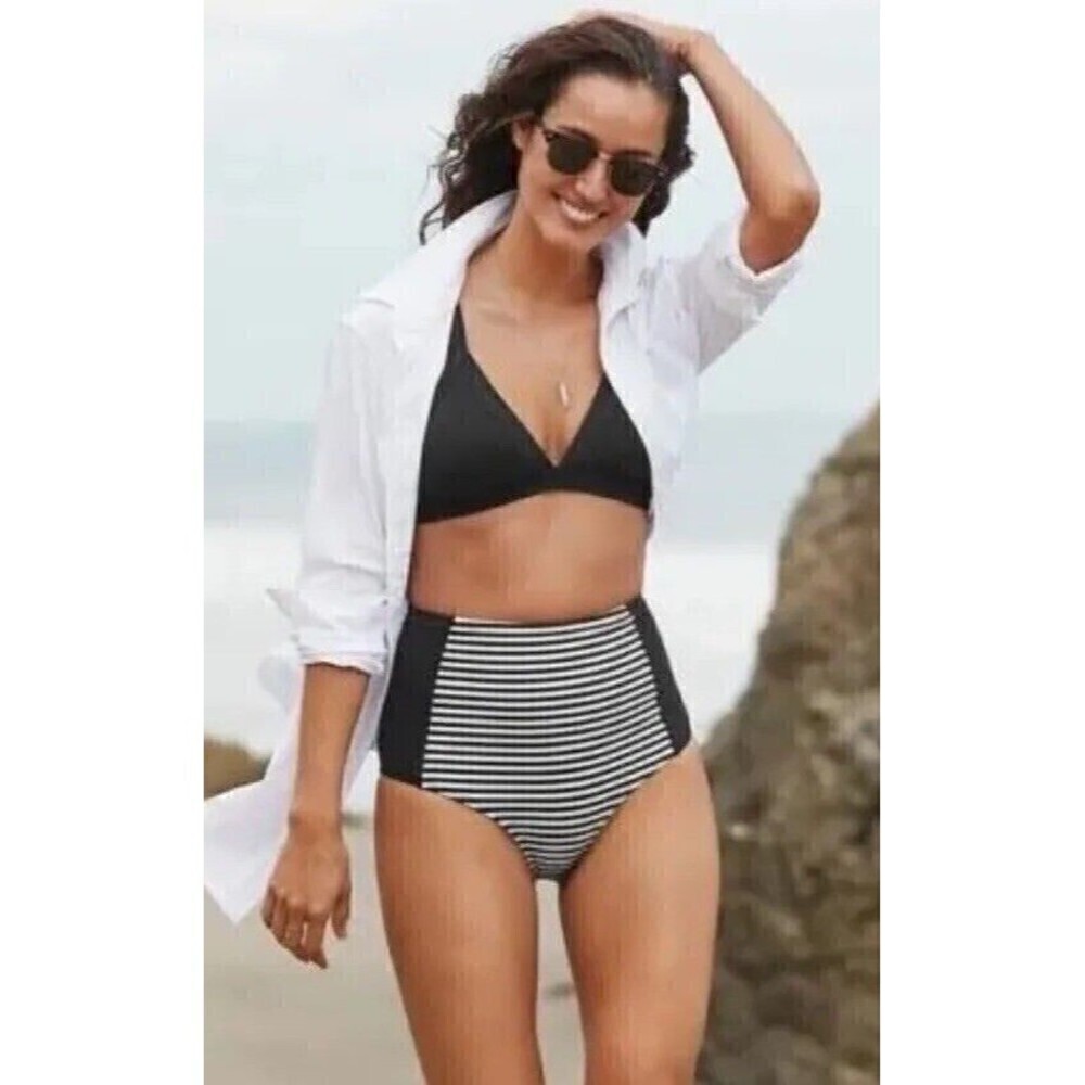 Athleta Montauk Stripe High Waisted Bottom S Black White Athletic Sporty Summer